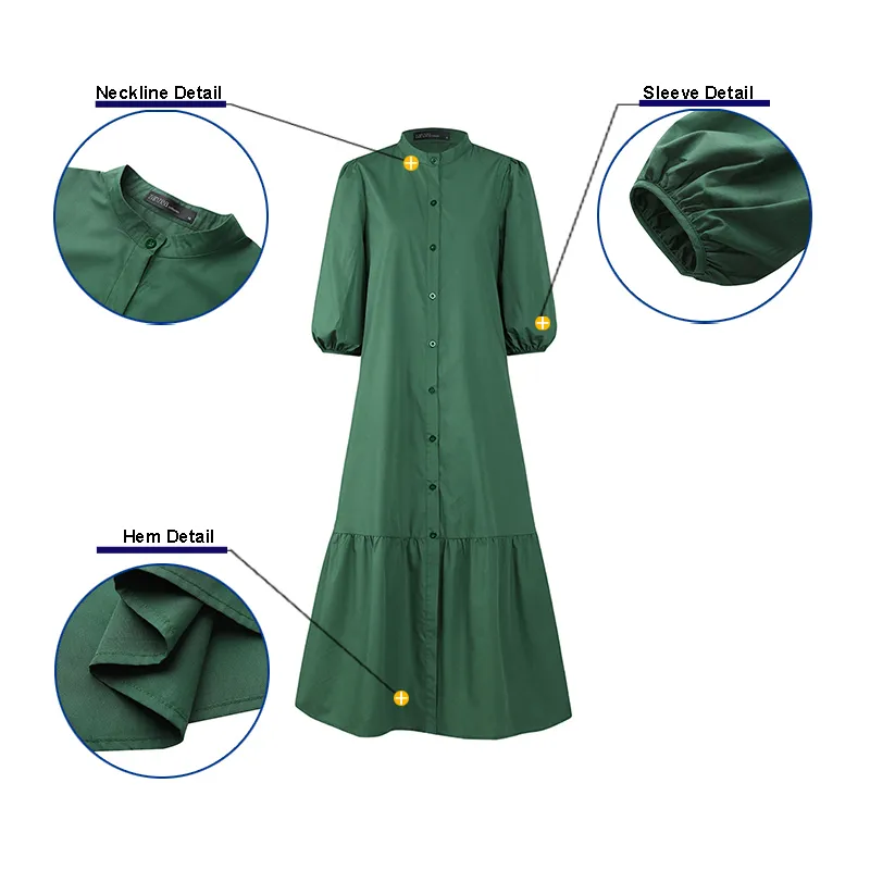 ザンジーエレガントなパフスリーブフリル裾のドレスファッション女性秋のサンドレスカジュアルボタンダウン緩いヴェストドパーティードレスローブY0118