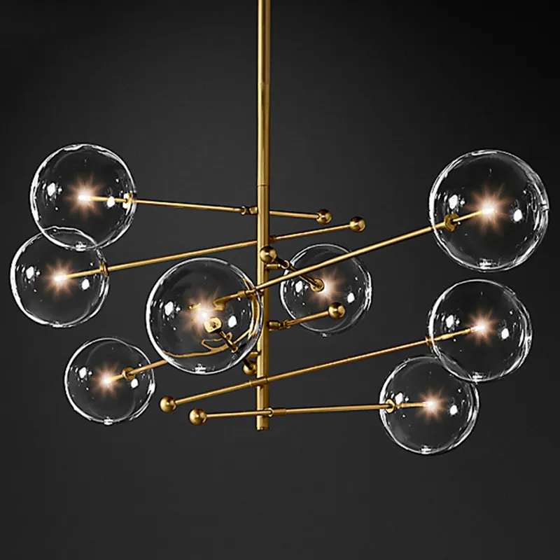 EMS 2020 modern design glazen bol kroonluchter 6 hoofden helder glas bubble lamp kroonluchter voor woonkamer keuken zwart goud licht f3229