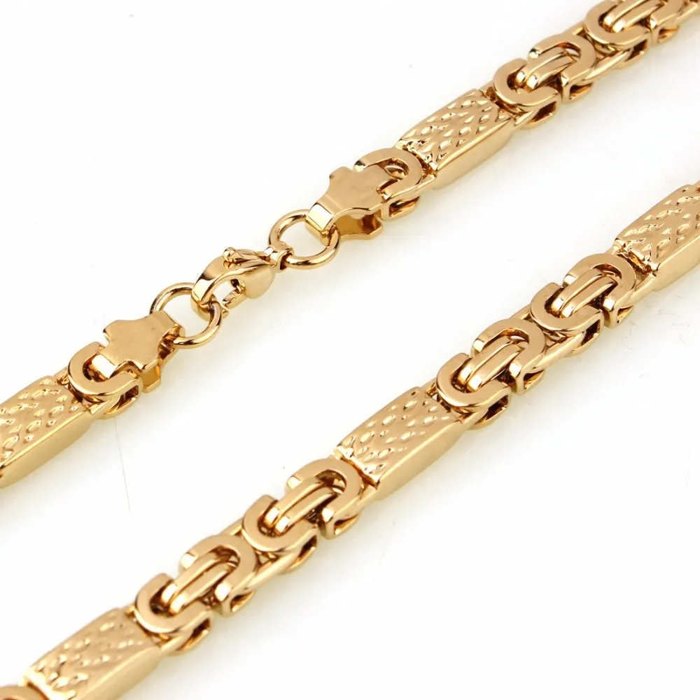 6mm 8mm Gold Tone 316L Stainless Steel Necklace And Bracelet Byzantine Flat Chain Jewelry Set Men Jewelry Gift2285