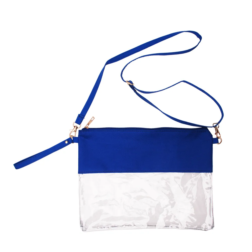 PVC Clear Cosmetic Bag USA Local Warehouse Color Trim Makeup Bags Stadium Pattern Transparent Wristlet Daybag DOMIL106-1321S