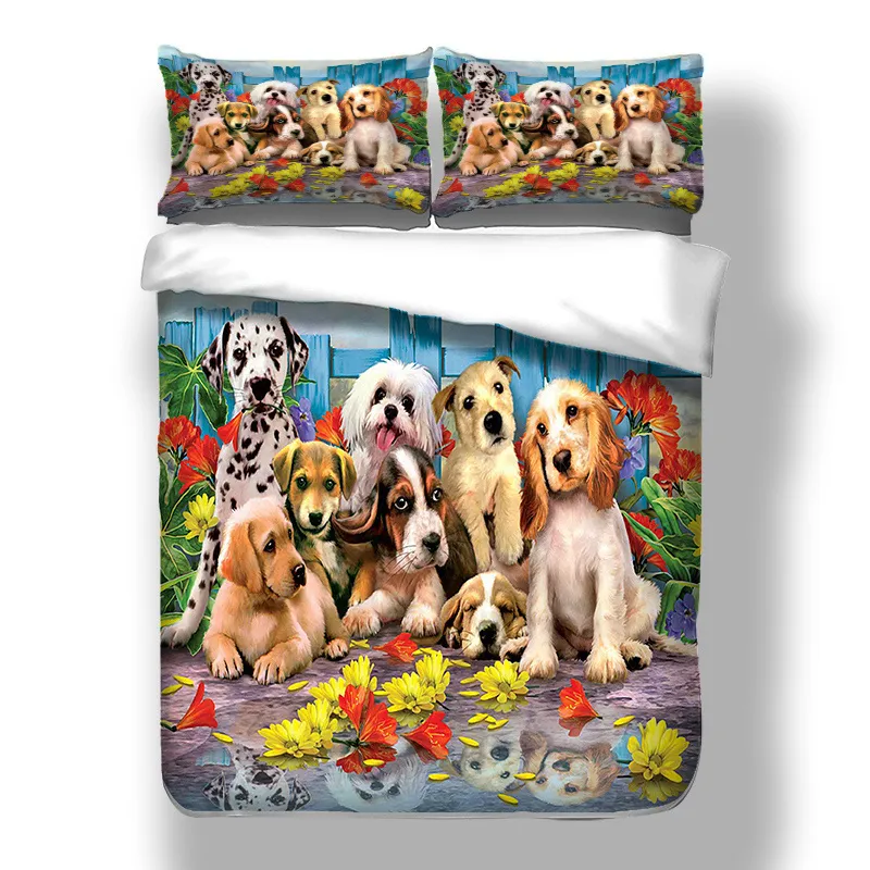 Set copripiumino stampato cani Queen Super King Size Set biancheria da letto animali Copripiumino Biancheria da letto con federe bambini Bambini 2266d