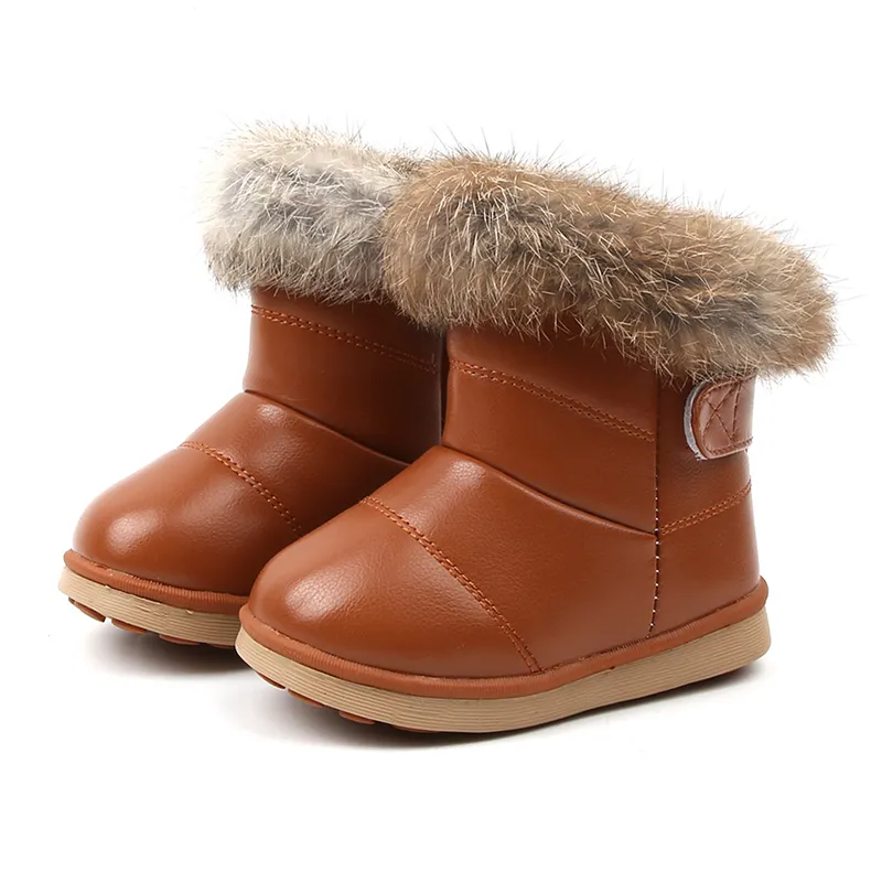 Bébé bottes de neige pour filles garçons bottes d'hiver bébé fourrure de lapin chaud en peluche chaussures d'hiver enfants chaud coton chaussures bottes 210312