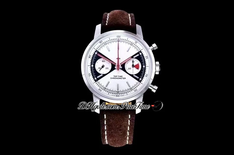 2020 NY GF Premier Top Time ETA A7750 Automatisk kronograf Mens Watch White Black Dial Brown Leather Edition 41mm PTBL Pure266B