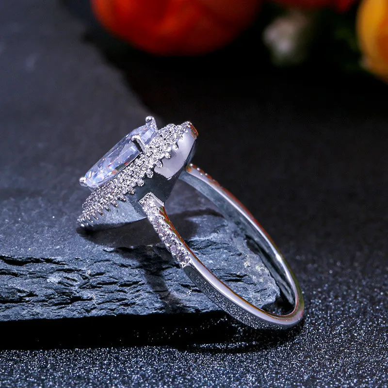 Storlek 6-10 Förlovningsringar för kvinnor 925 Stearling Silver Drop Water White Cz Diamond Gemstoneswomen Wedding Bridal Ring209g