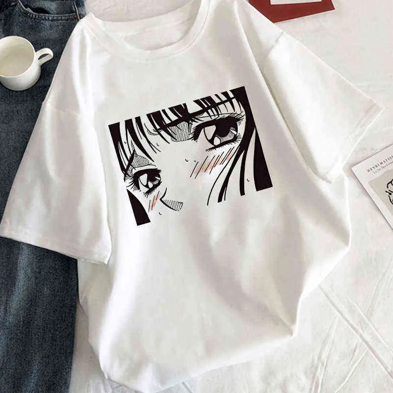 Tearful Girl T-Shirt Ästhetischer koreanischer Stil Weißes weibliches T-Shirt Grafik Harajuku T-Shirt Schwarz Manga Anime T-Shirt Damen Kleidung G220228