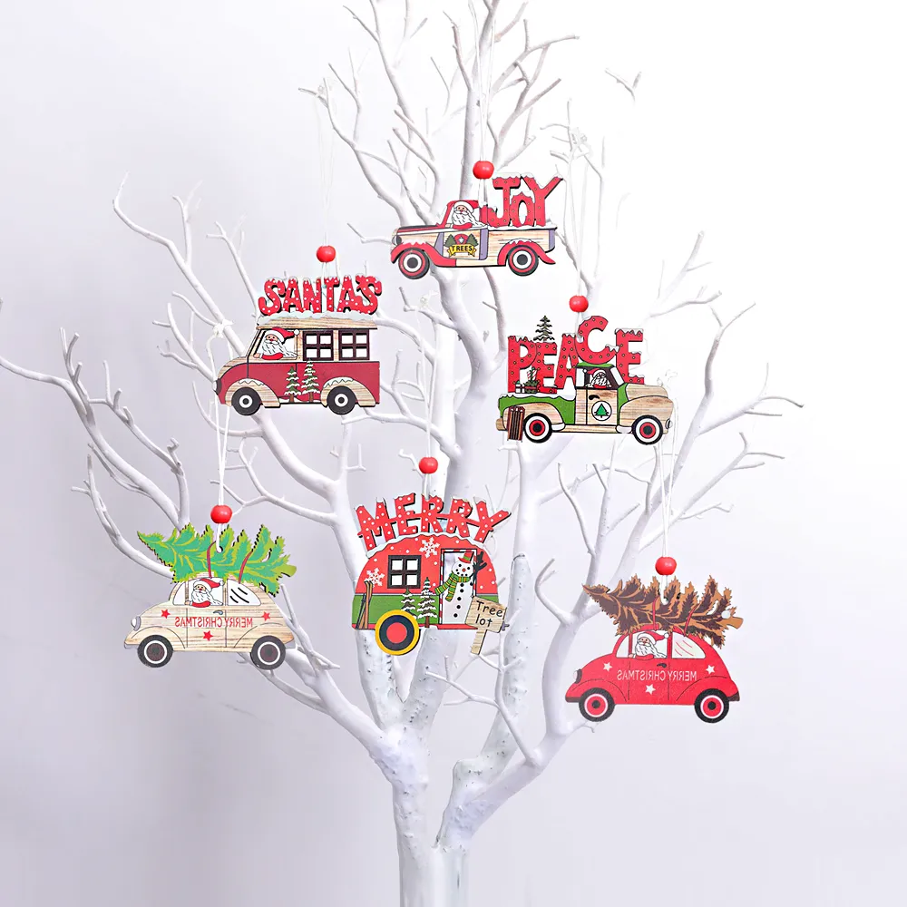 setクリスマスカー木製ペンダントクリスマスツリーハンギング装飾