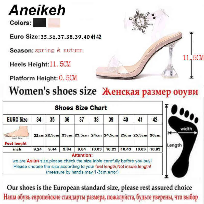 Sandali Aneikeh 2022 Summer Fashion Strass Clear Pvc Trasparente Sandali Donna Scarpe Peep Toe Tacchi a spillo High 41 42 220121