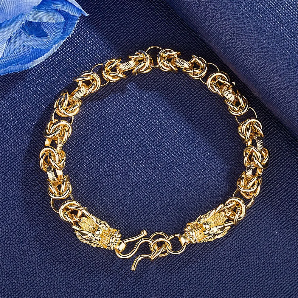 Men039s bracelet en or plaqué cuivre de haute qualité 24K dominateur double dragon bracelets plaqués or bijoux pour hommes 47773919243387