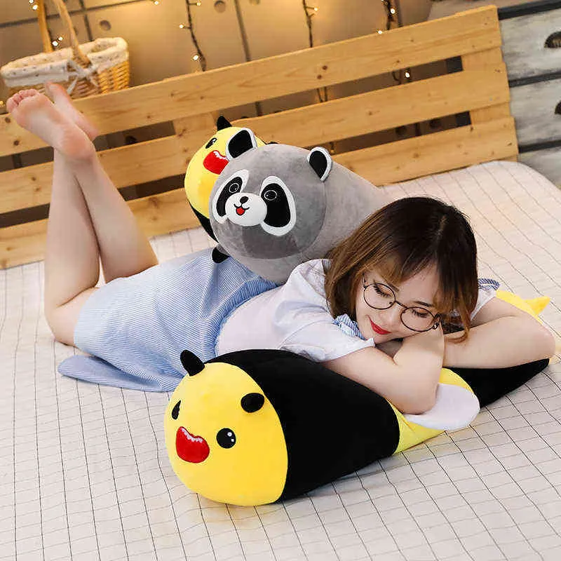 Cylindrical Animals Toys Long Cartoon Stuffed Plush Legs Pillow Panda Bear Frog Bee Pig Raccoon Sleeping Bolster Kids Adults AA2202385470