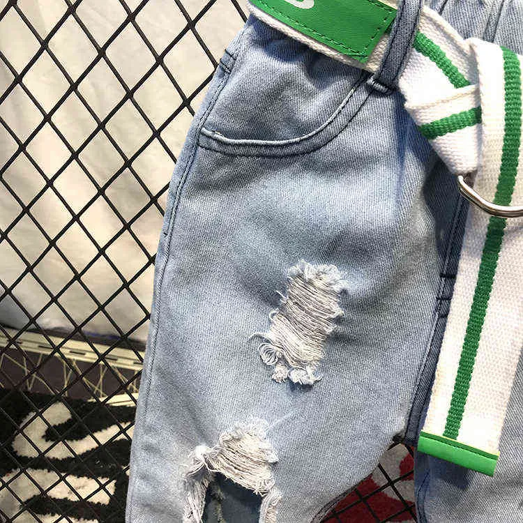 Kinderen gebroken gat broek broek baby jongens jeans merk mode herfst 2-7YARR's kinderen broek kinderkleding geen riem G1220
