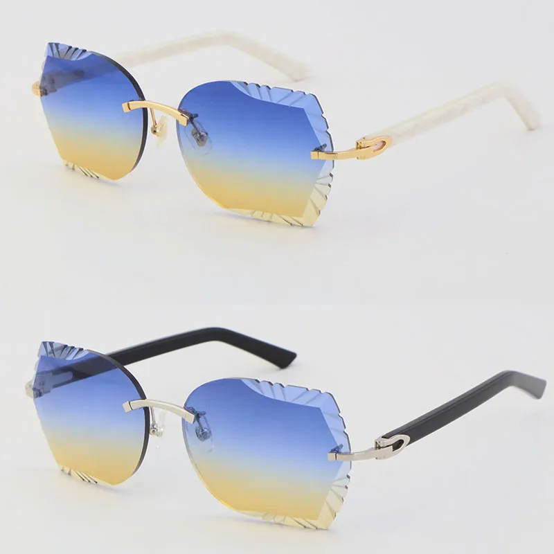 Hela metallkantlösa stora solglasögon Vita svarta marmoreringsarmar Plankglasögon 8200762 Högkvalitativ solglasögon Fashion Cat Eye 174b