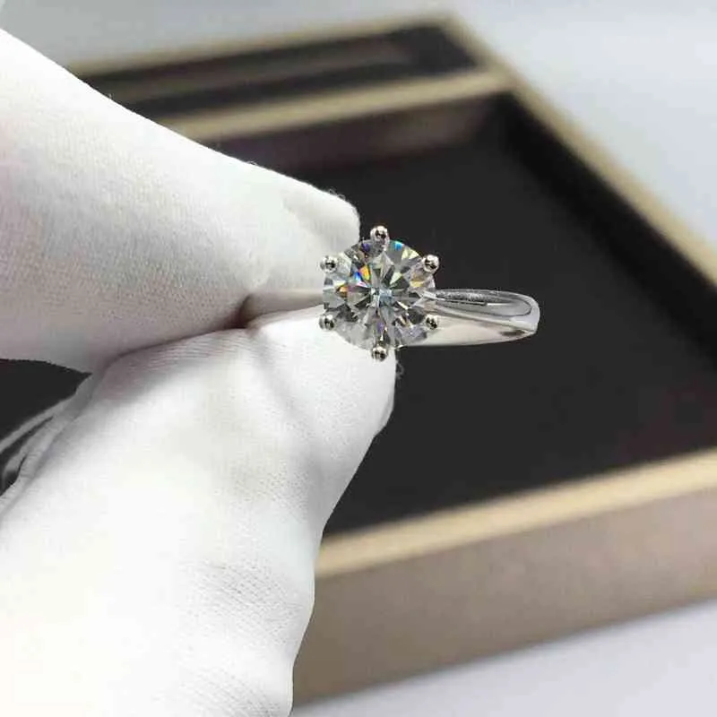 100% Real Anéis de Noivado de Moissanite Platinum Platen Sterling Prata 1ct 2ct 3ct Diamante Casamento Anéis Classic 6 Prong Anel Y220223