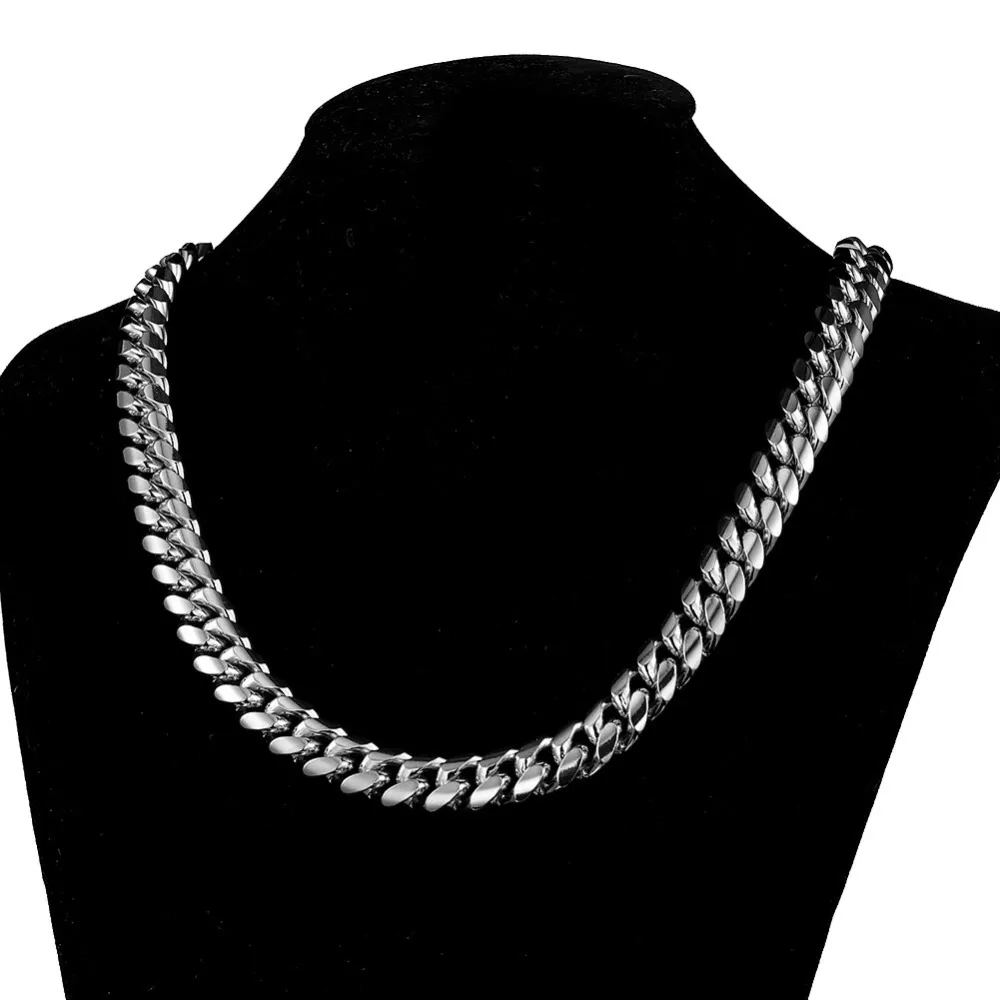 6-18mm Wide Stainless Steel Cuban Miami Chain Necklace Box Lock Big Heavy Hip Hop Jewelry for Men Women301G