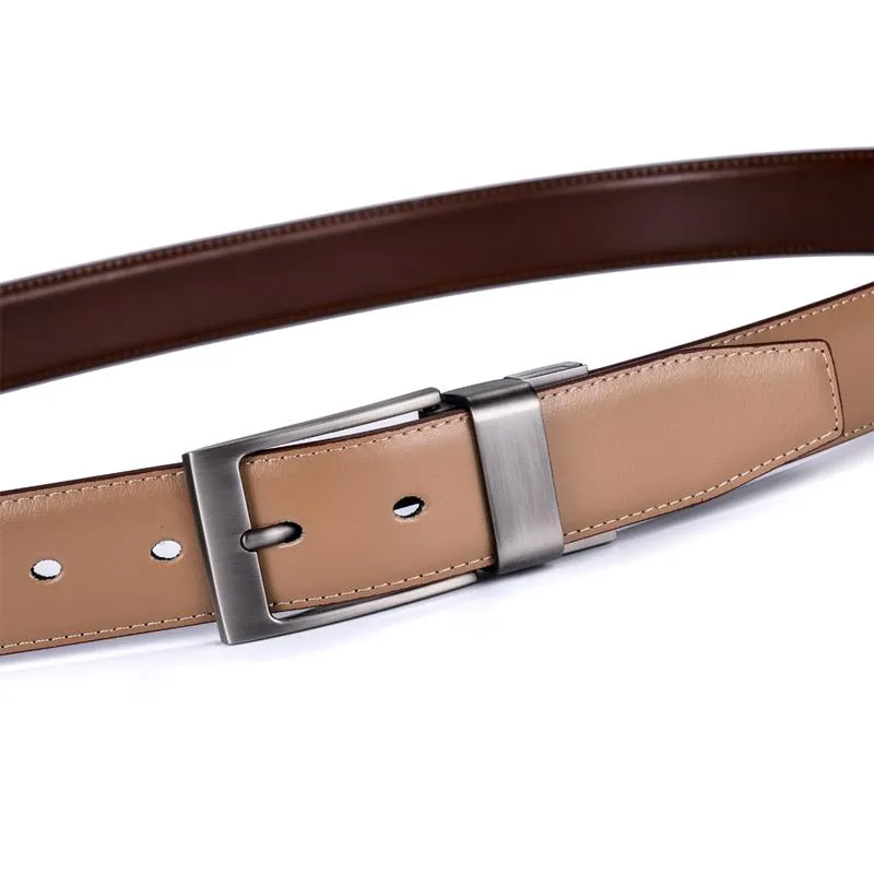 Ceinture en cuir véritable pour hommes, robe réversible, ceinture de golf décontractée avec boucle rotative, un revers pour 2 couleurs, 1 pièce 221W