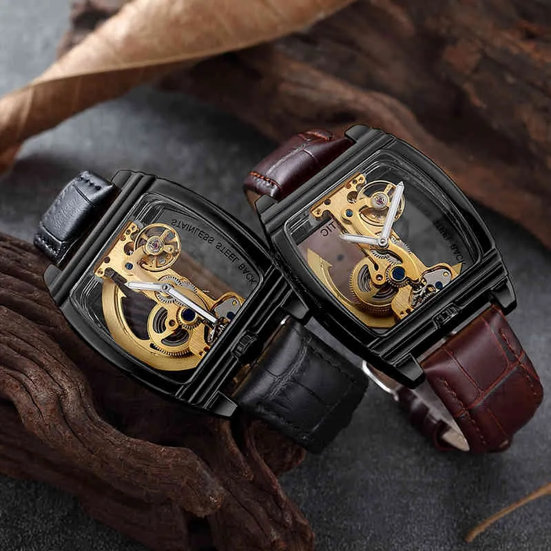 Orologi meccanici automatici trasparenti Scheletro Steampunk Scheletro Luxury Gear Self Avvolgimento Orologio da uomo Orologio da uomo Montre Homme7393501