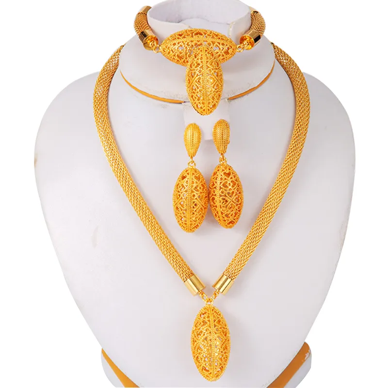 Oro africano 24k le donne regali di nozze Set di gioielli etiopi Dubai orecchini feste nuziali set anelli gioielli arabi collares 201267v