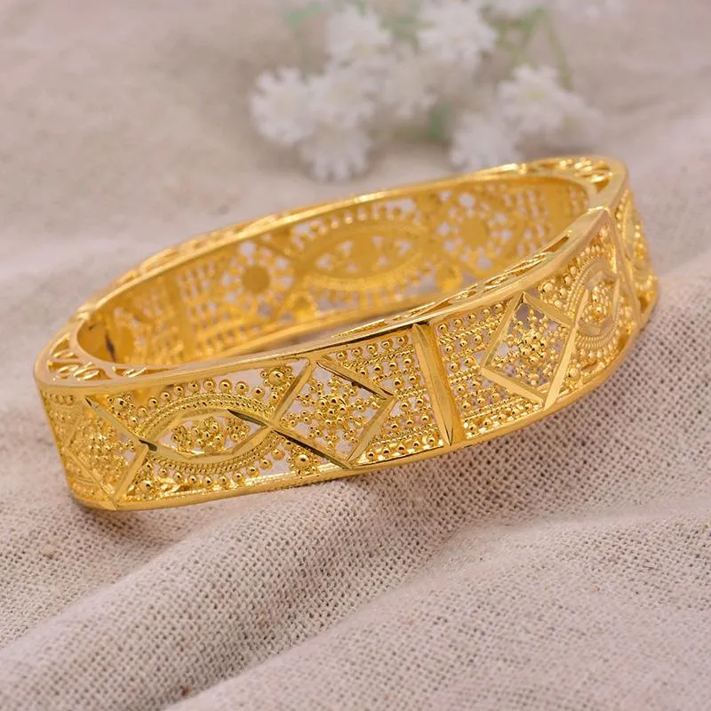 Bangle 24k Dubai Gold Color Bangles For Women Bride Wedding Ethiopian Bracelet Africa Arab Jewelry Charm Bresslate1330s
