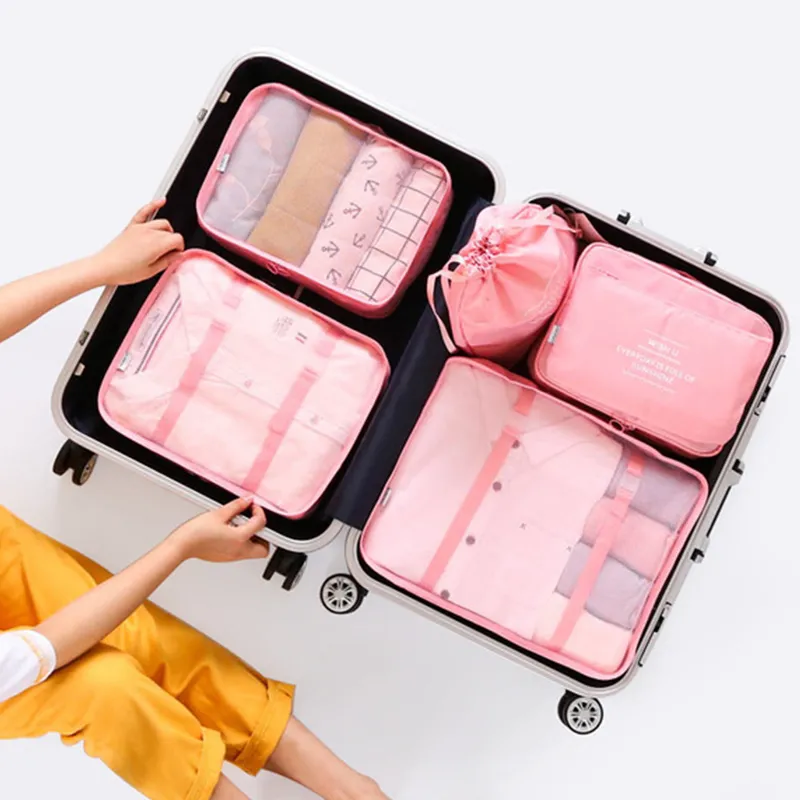 Organizador de bagagem de viagem conjuntos saco de armazenamento roupas zip maquiagem sacos portátil waterpoof roupas zíper pacote bolsa de bolso t200710
