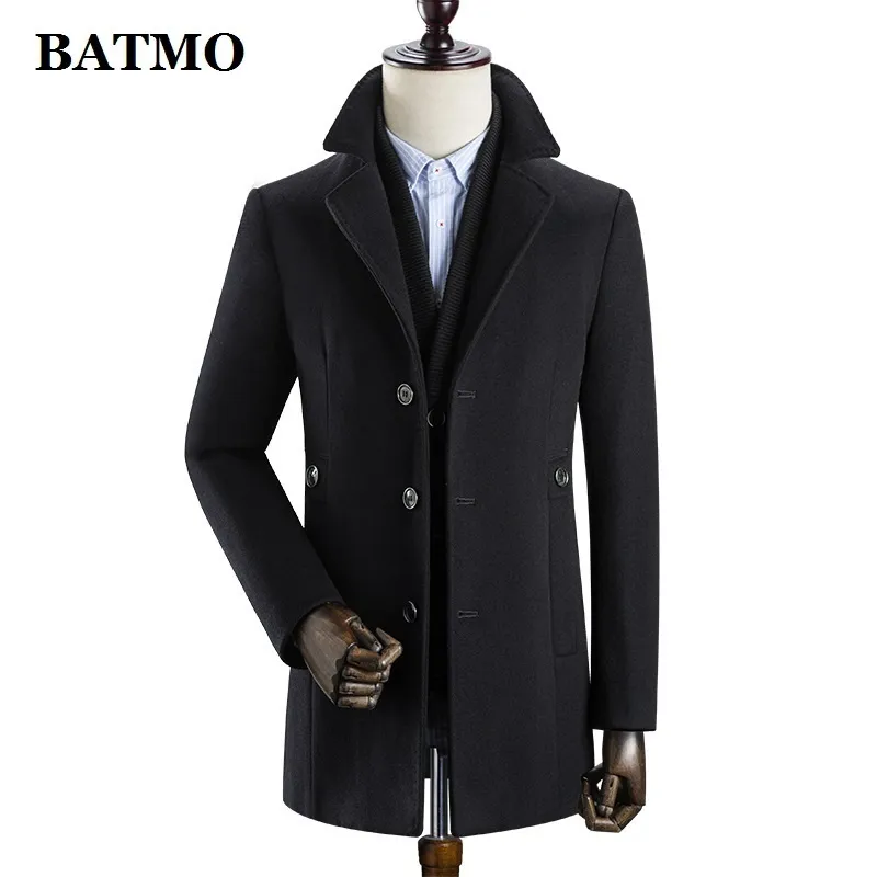 Batmo Nova Chegada Inverno de Alta Qualidade Lã de Lã Espessura Trench Casaco Men, Lã dos homens Casacos espessados, K627 201120