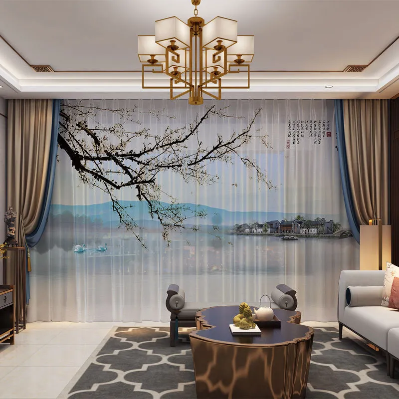 Landschaft Chinesischen Stil Individuelle Foto Vorhang Natürliche Drapieren Panel Sheer Tüll Vorhang Für Wohnzimmer Tür Schlafzimmer LJ201224