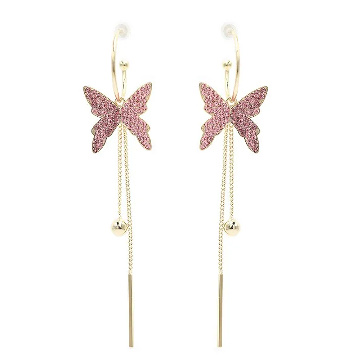 Diamond Zirconia Butterfly Tassel örhängen Fashion Luxury Designer Cirkulära klipp på örhängen smycken för kvinnliga flickor gåvor S925 SI2518