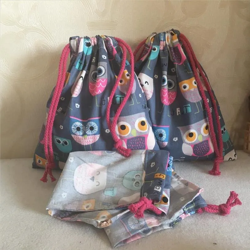 Yile Bag Fabric Twill Doel Pouch Cosmetisch Drawtring Geschenk COLTATE PARTY Handgemaakte Bagprint Cup Owls Gray Multi N630D RVEKF253C