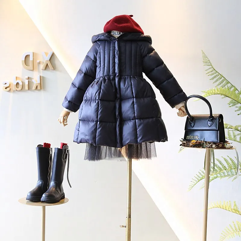 Giacca bambina invernale lunga in cotone imbottito Toddle Teens Piumino con cappuccio lucido Garza Cappotto bambini Spessi vestiti bambini 3-14 anni LJ201120