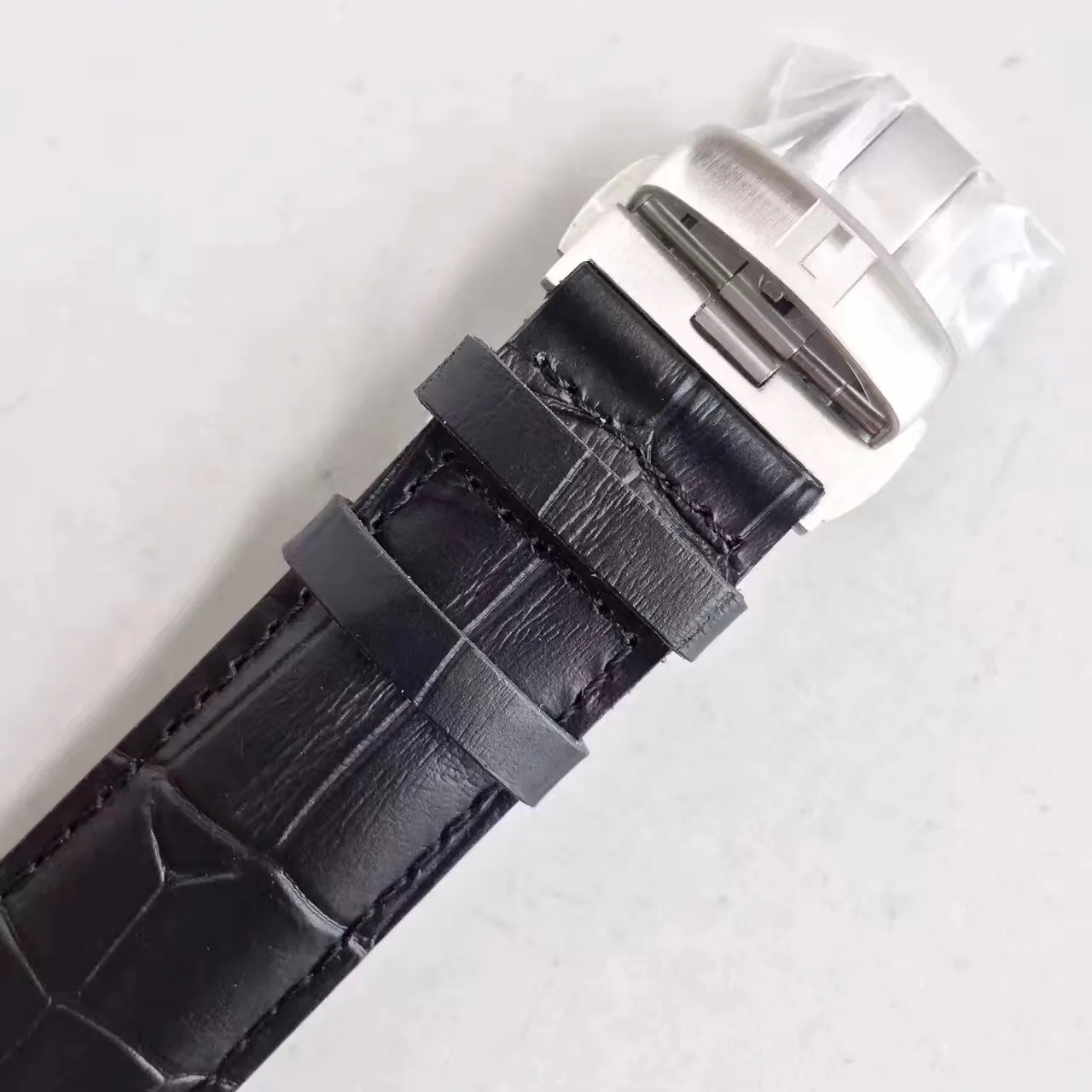 Komplikation av högsta kvalitet Squelette Watch Rostfritt stål skelettring med svart läderrem Mekanisk manuell lindande armband311a