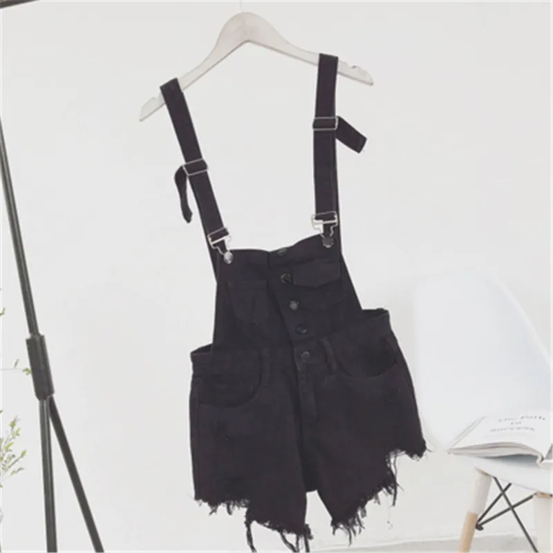 The new college wind denim strap shorts female summer hole loose Korean students was thin sling tide (15)