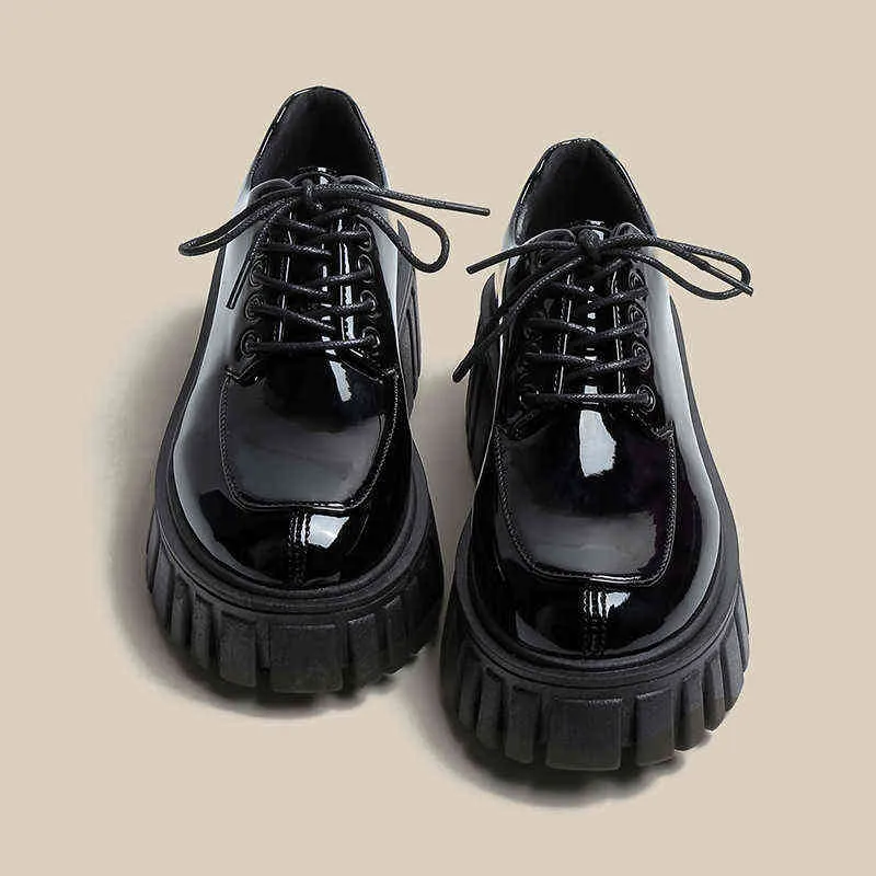 Chaussures habillées style britannique chaussures en cuir femmes printemps automne épais talon bas à lacets bouche peu profonde mode étudiant décontracté 220303