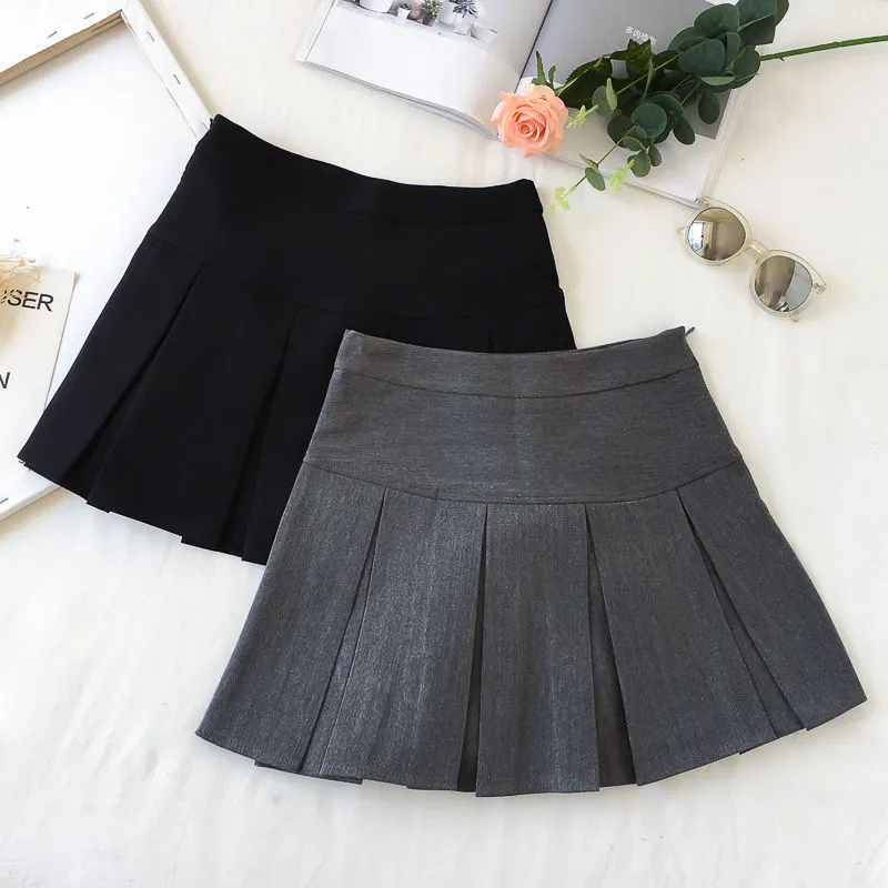 HOUZHOU Vintage Gray Pleated Skirt Women Kawaii High Waist Mini Skirts Korean Fashion School Uniform Harajuku Streetwear Autumn 220224