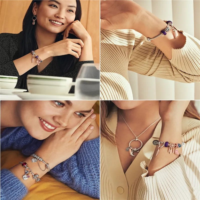 New Fashion 925 Silver Bracelets Moments Heart Closure Snake Chain Bracelet For Women Fit Original Pandora Charms Beads Jewelry DIY Making