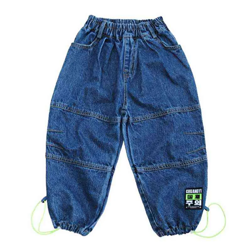 Pantalones vaqueros de moda para niños, pantalones vaqueros azules de algodón, pantalones sueltos de costura, pantalones vaqueros informales para niños, ropa para niños de primavera y otoño G1220