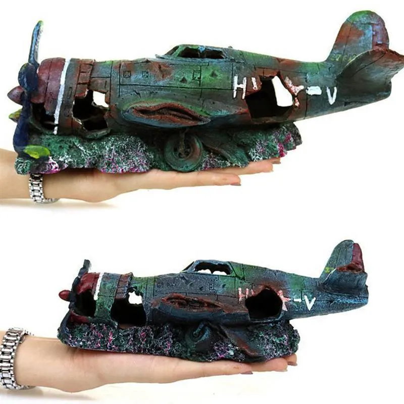 Harts Craft Fish Tank Plane Artificial Wreckage Decor Rium Landscape Ornament Y200917