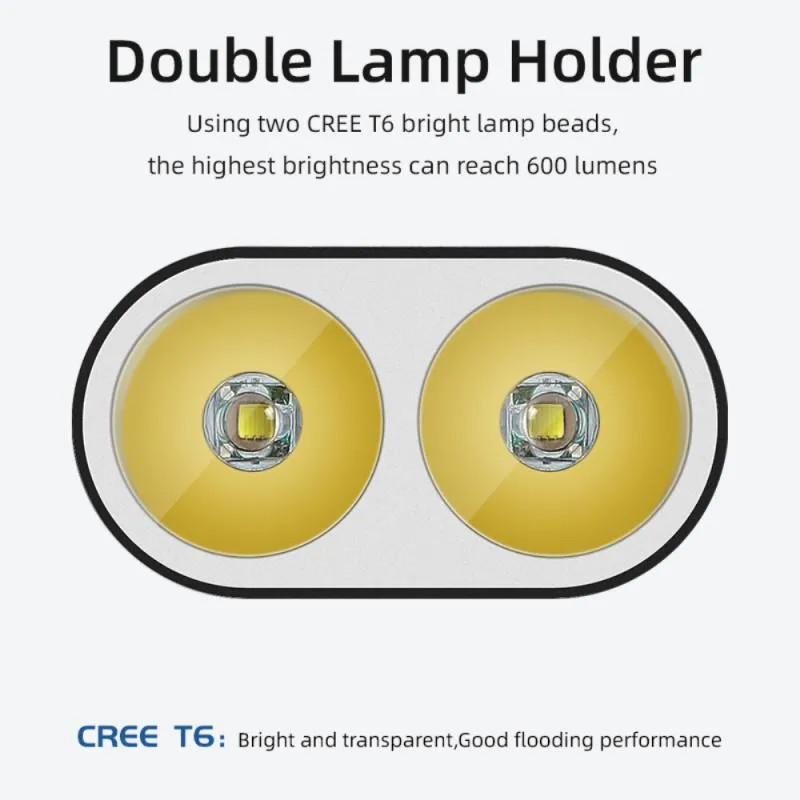 Le phare à deux têtes en alliage d'aluminium peut être équipé d'un support rotatif à 360 ° et d'une lampe de charge USB pratique