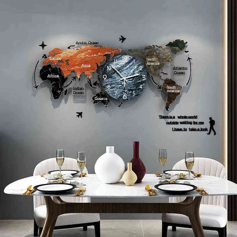 Grande carte du monde sans poinçon, autocollants faciles à poser, Horloge murale à Quartz, muette, Design auto-adhésif moderne, Horloge artistique, livraison directe H1230