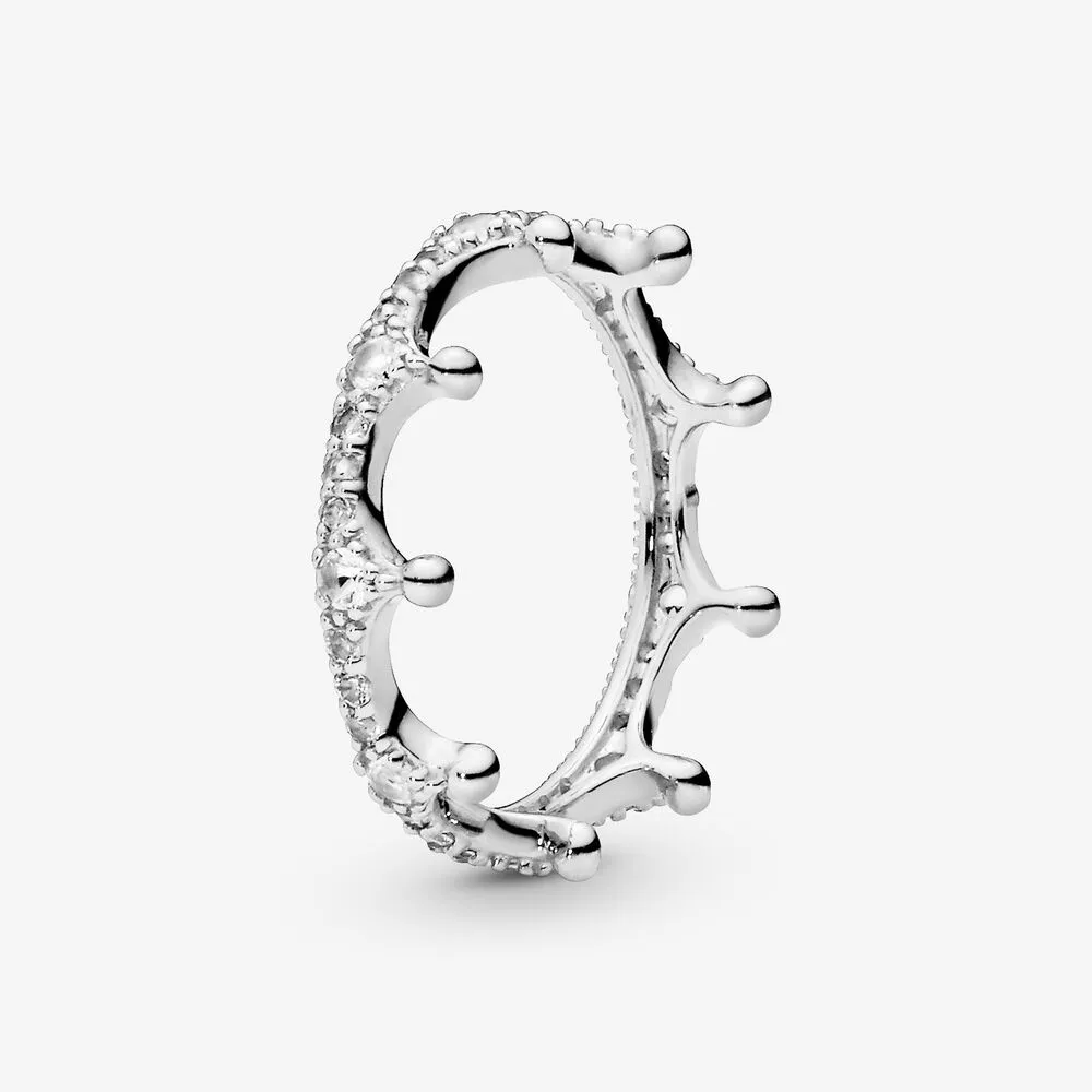 100% 925 Sterling Silver Clear Crown Rings Sparkling Rings for Women Fashion Wedding Engagement Gioielli204D