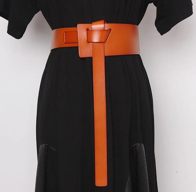 Bälten Kvinnor Runway Fashion äkta läder Cummerbunds Kvinnliga klänningskorsetter Midjeband Decoration Wide Belt R2467287E