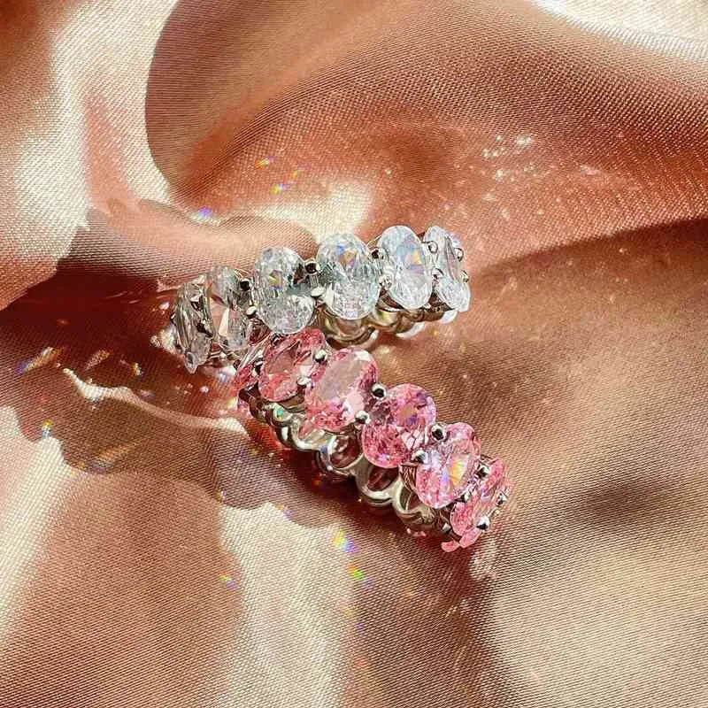 Sitalin s925 srebrny pierścień female księżniczka różowy kwadrat diament miłość jajka cyrkon rzędu nałożona srebrna pierścień biżuteria