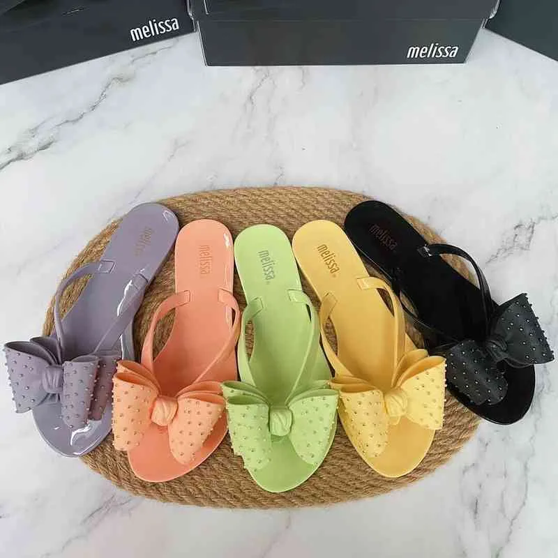 Mode Melissa Harmonic Dames Bow Jelly Schoenen Flat Slippers Sandalen 2022 Nieuwe Vrouwen Jelly Flip Flop Melissa Vrouwelijke Platte Schoenen Y220221