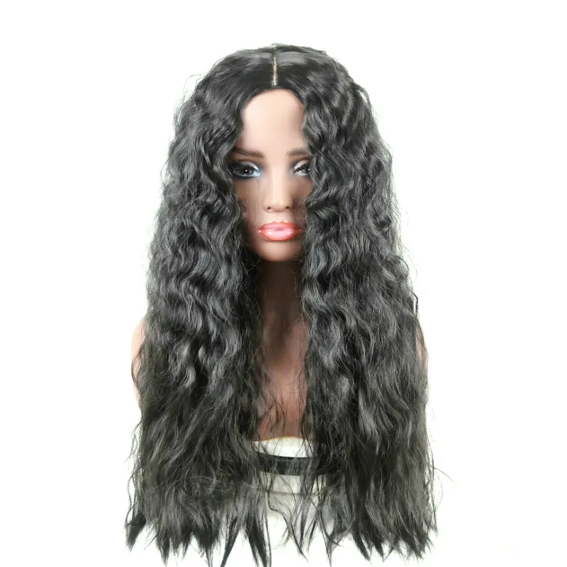Parrucca sintetica riccia lunga 65 cm 26 pollici Parrucche di capelli umani di simulazione Posticci donne in bianco e nero Perruques K184