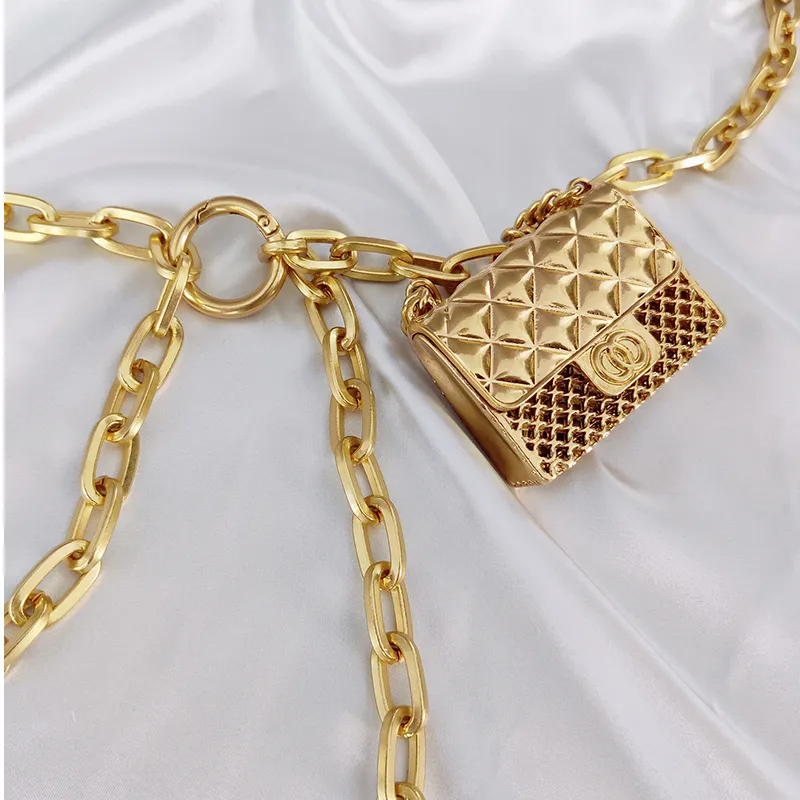Moda luksusowe designerskie pasy łańcuchowe dla spodni mini vintage talia złota metalowa torba biżuterii akcesoria 2209800438