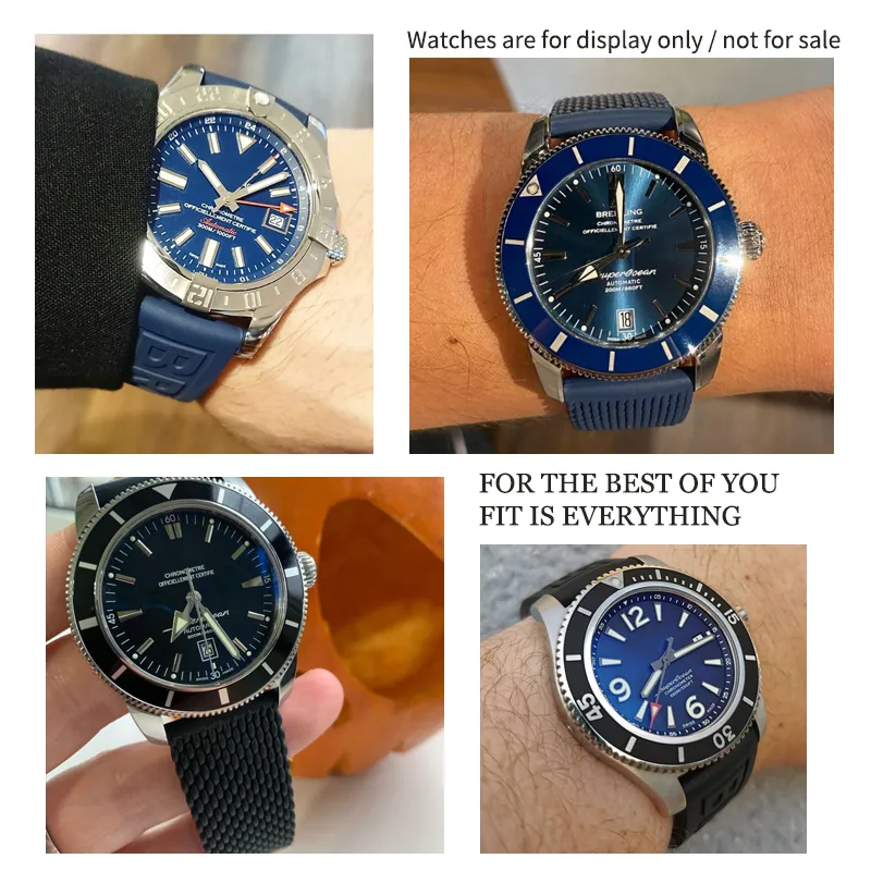 Bracelet de montre en caoutchouc de Silicone tressé, 22mm 24mm, adapté à Breitling Avenger Superocean Heritage, noir et bleu, bracelet de montre to275D