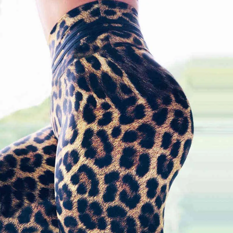 Sexy leopardo stampa legging vita alta compressione leggins push up palestra pantaloni fitness moda femme allenamento abbigliamento sportivo 211221