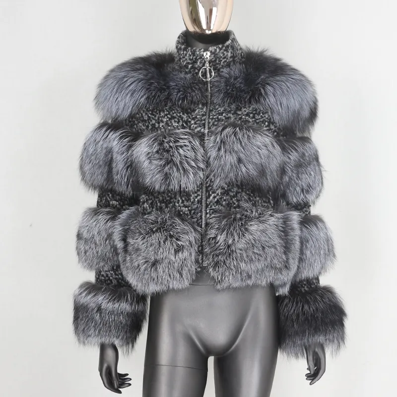 Bluenessfair Зимняя куртка женщин настоящий меховой пальто Parka Natural енота из мехового плетения