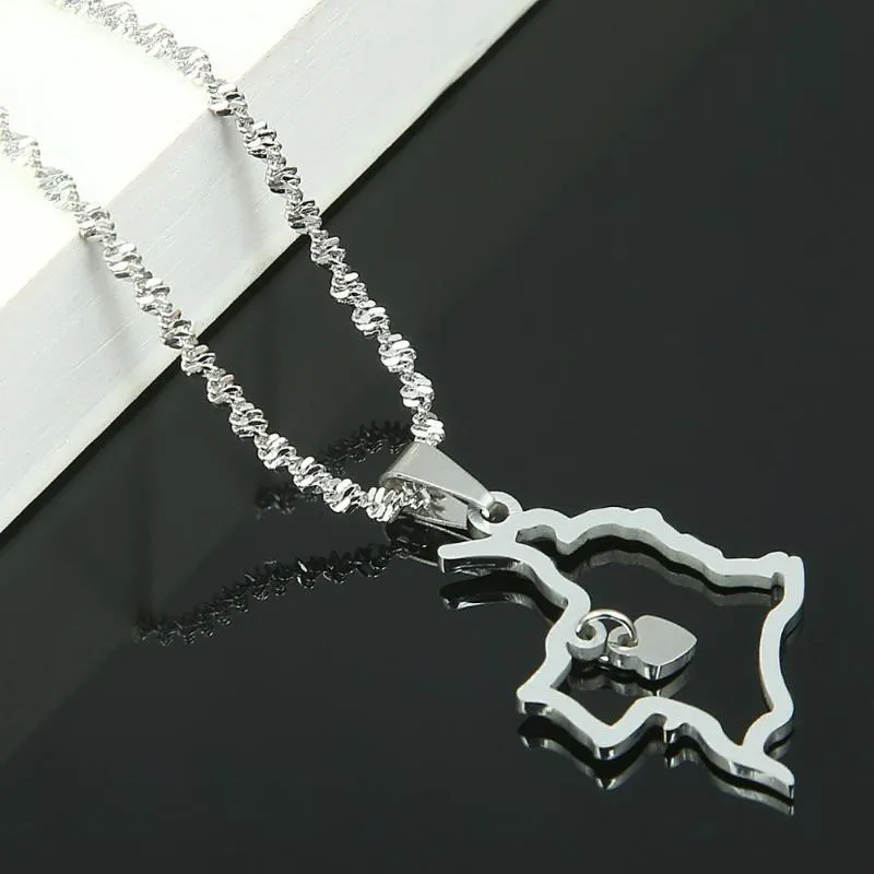 Collier pendentif carte de la colombie en acier inoxydable, chaîne tendance de la carte du cœur colombien, bijoux 270U