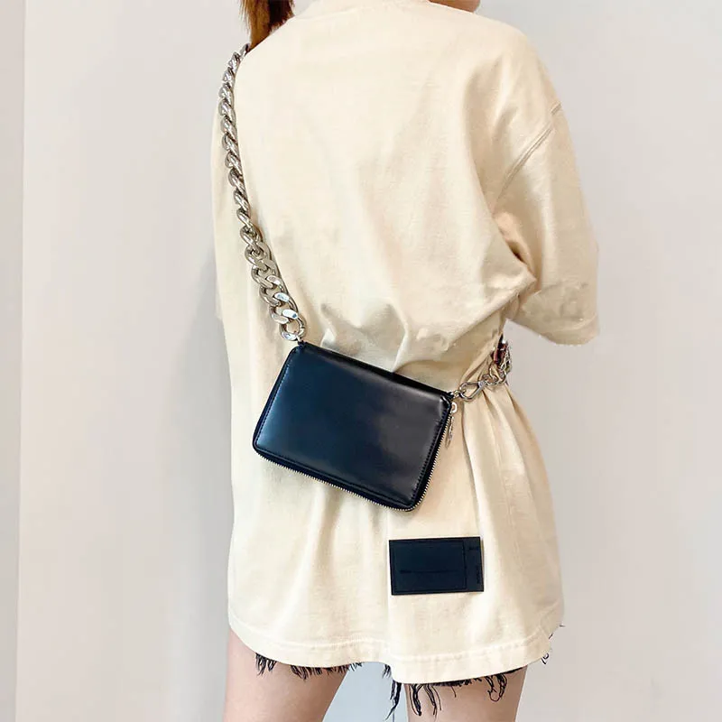 Czarny portfel Kobiety grube łańcuchowe paski na ramię Mini szminka kieszonkowa moda crossbody torebki Messenger torebki i torebki241R