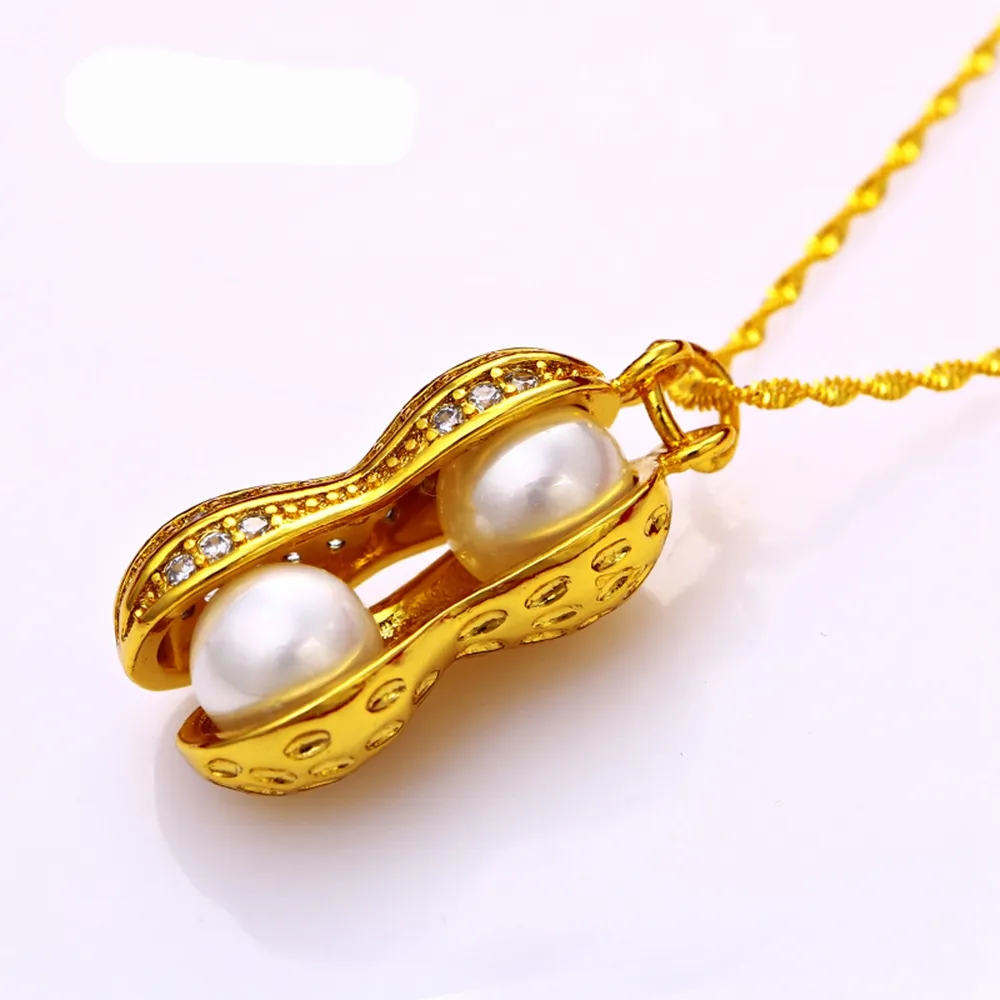 Chaîne à pendentif en forme d'arachide pour femmes, or jaune 18 carats, bijoux tendance, cadeau 229D