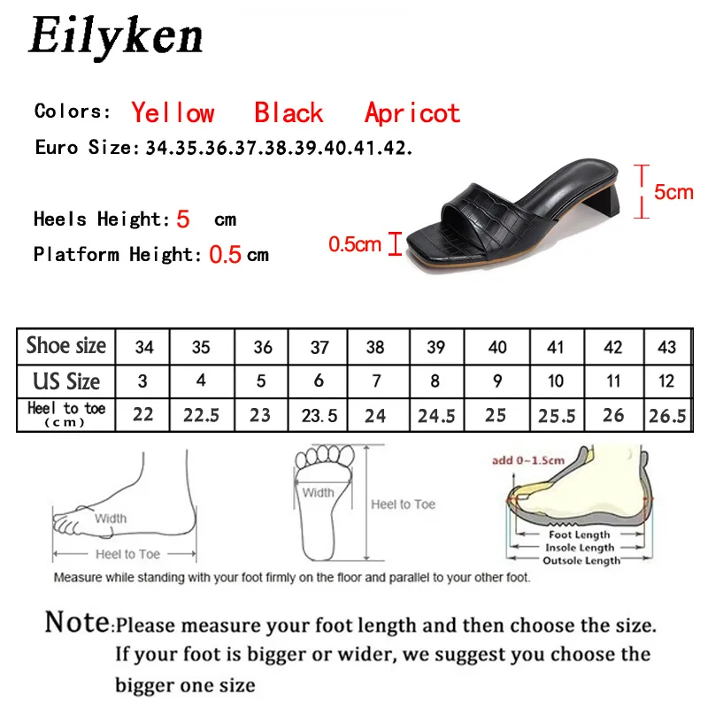 Eillken Womens Slides Mules Обувь Высокое Качество Мягкая ПУ Кожа Квадратный Ног Неглубокие тапочки Мода Нижний Каблук Сандалии Черный Желтый X1020