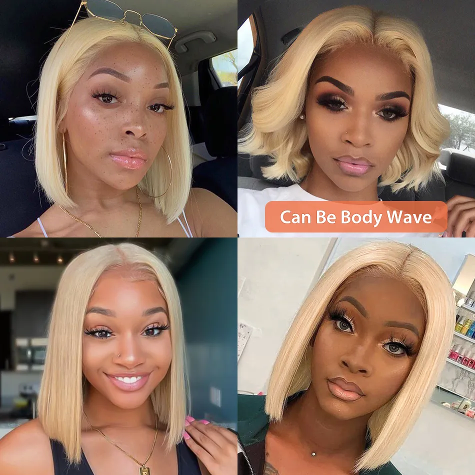 613 Lace Front Wig Short Bob Wig Honey Blonde Human Hair Wigs Remy Straight Pre Plucked Brazilian Hair Frontal Wig95048132501944